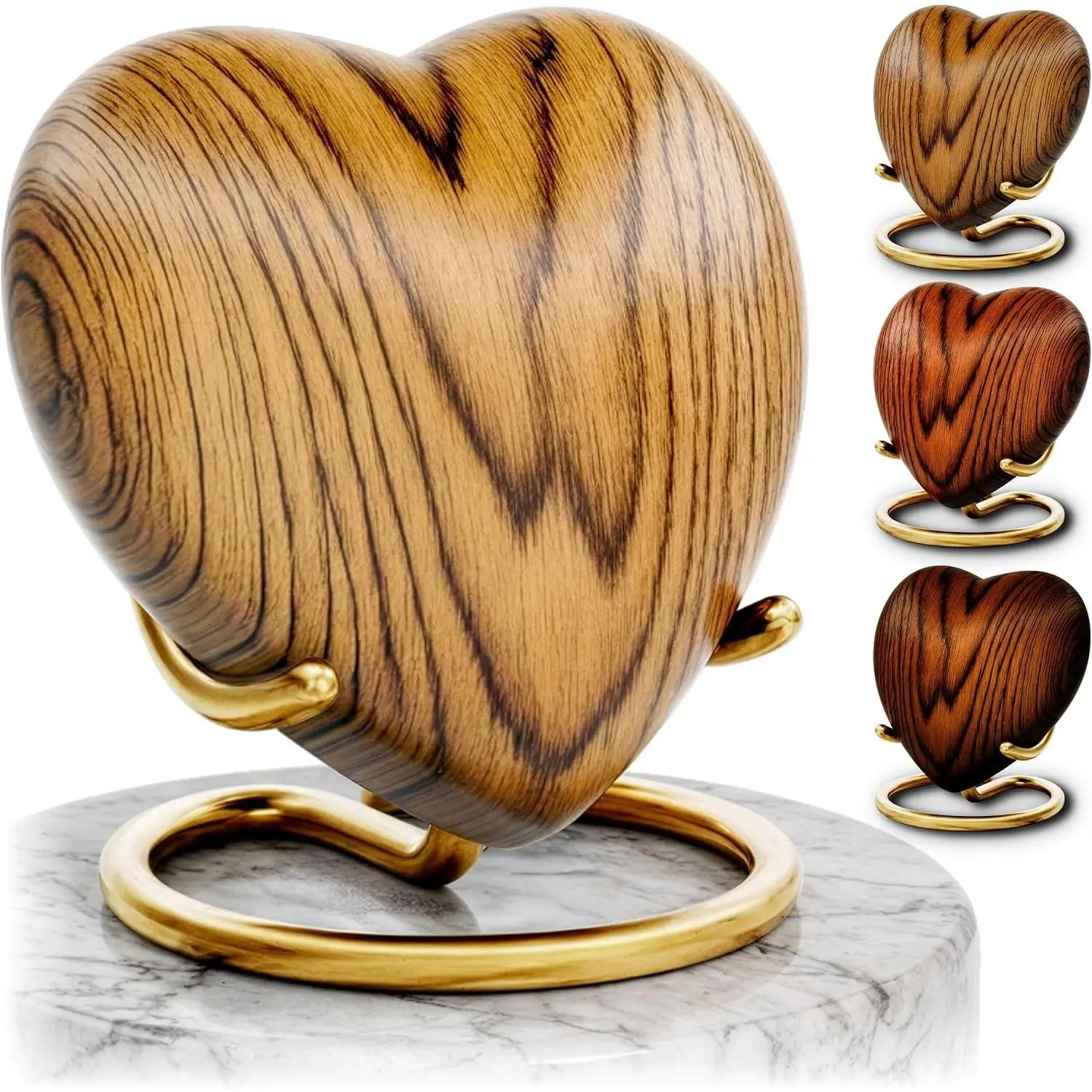 Small Urns for Ashes Keepsake Heart Shape Design, Miniature Small Cremation Urn for Pet or Sharing, Capacity of 3-4 Table Spoons, Male or Female, Choose from 4 Colors, Metal with Wood Finish Oak