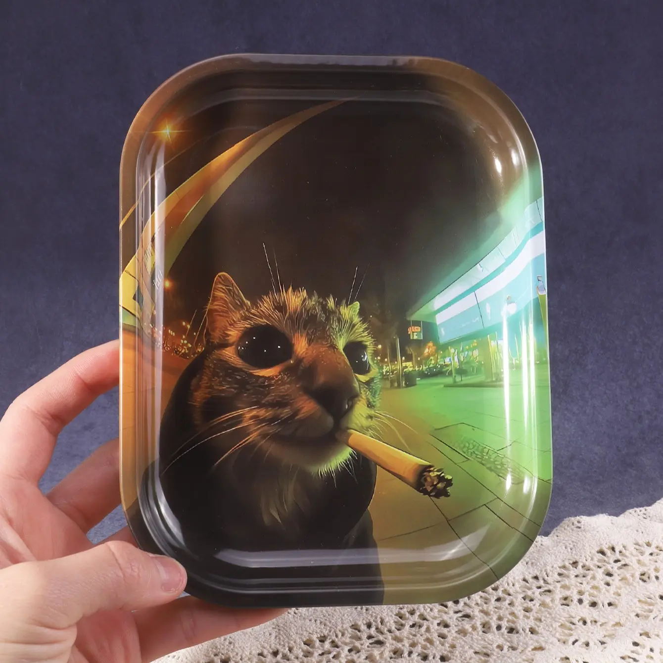 Rectangular Metal Storage Tray With Cute Cat Print Decor, Desktop Organizer Plate For Cosmetics, Jewelry, Keys & Sundries, Household Storage Box With Various Cat Patterns, Perfect Holiday Gift