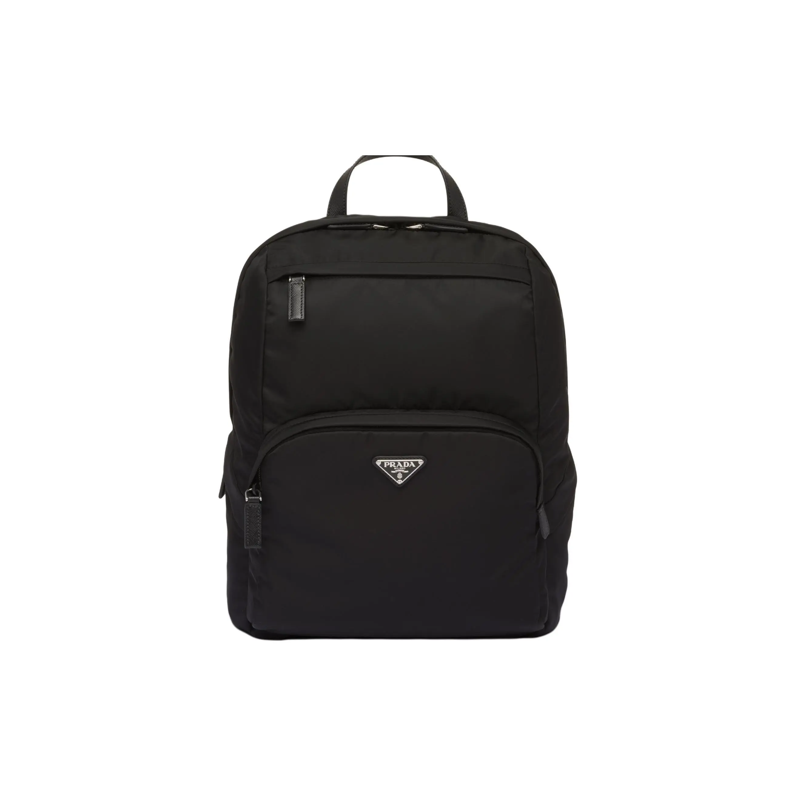 Prada Re-Nylon Enamel Metal Triangle Logo Zip Closure Fabric Backpack, Medium, Men’s, Black