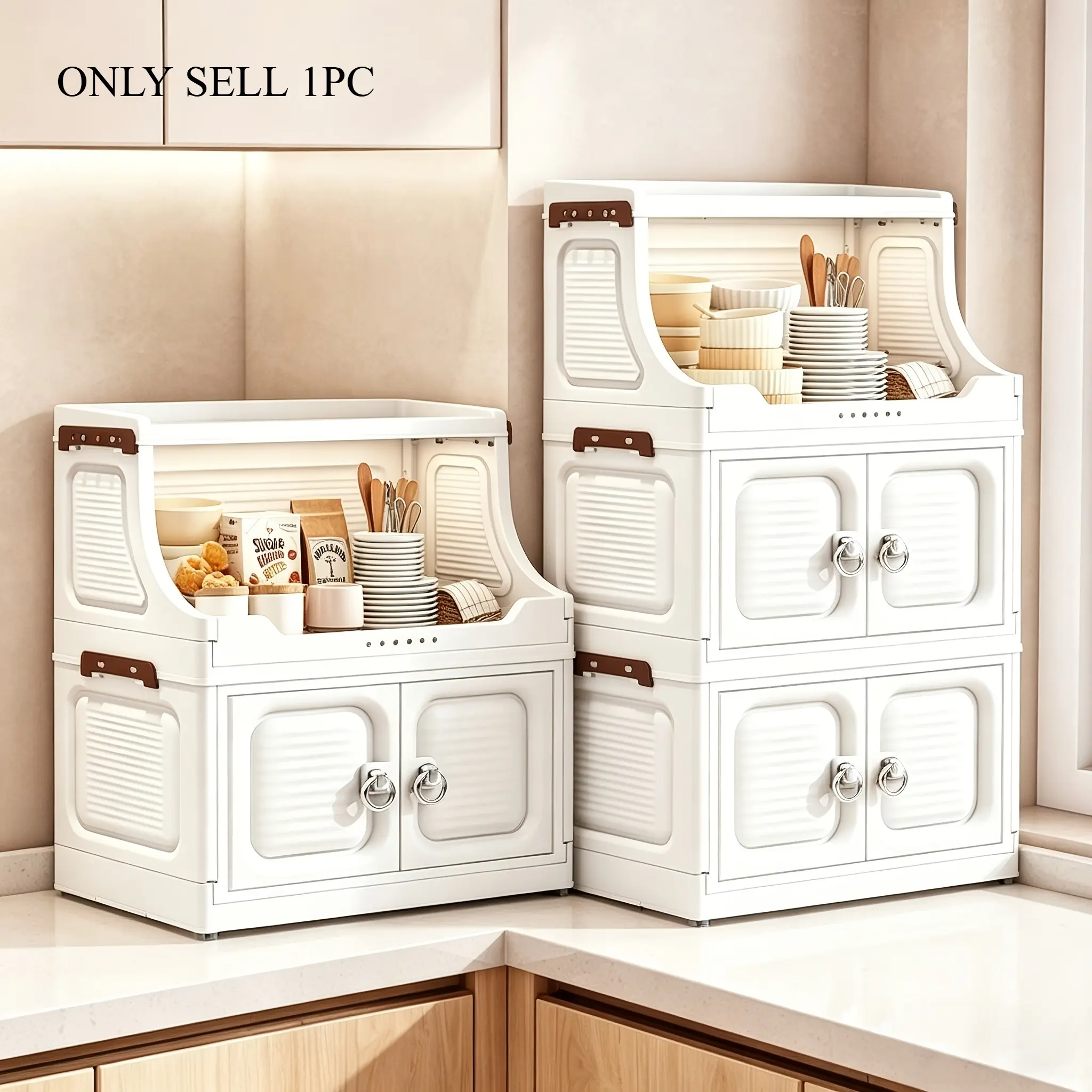 3/4/5/6 layer large capacity foldable storage cabinet, Organizer, storage box with door, multi-layer seam storage cabinet easy to assemble, space saving with roller, storage container top semi open storage, home storage rack
