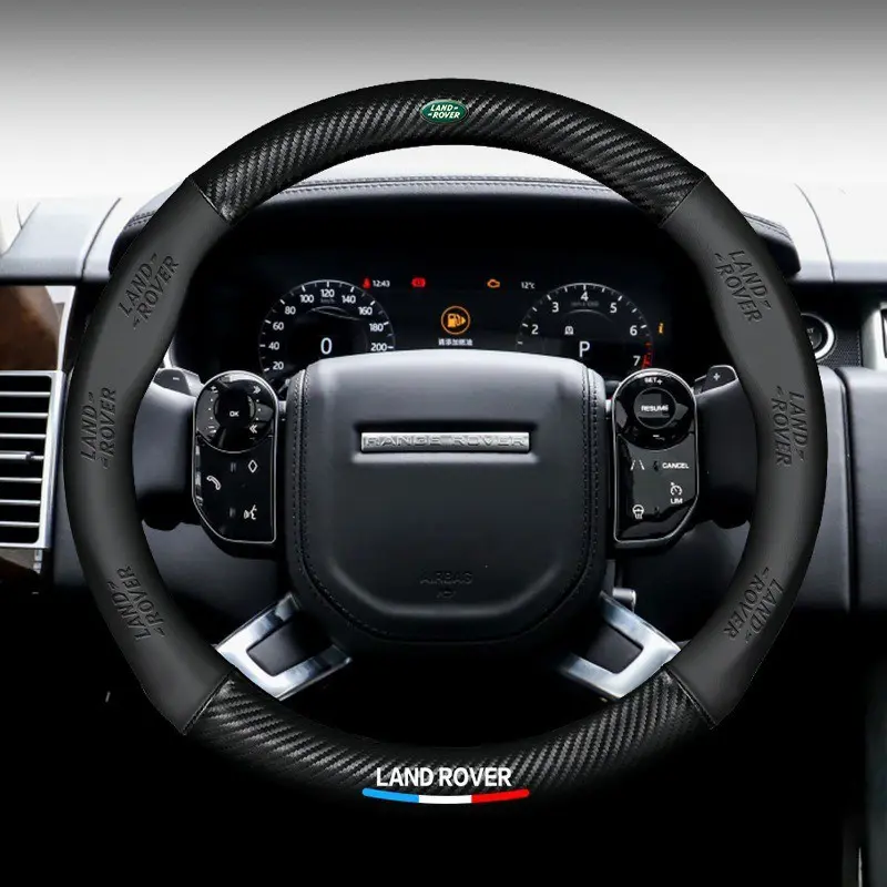 37.5cm Leather Car Steering Wheel Cover, Carbon Fiber, Anti-Slip, Fashionable, for Land Rover Evoque, Velar, Freelander, Range Rover