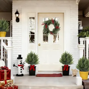 Artificial Cedar Ball and Cypress Bush with Plant Stand, Realistic Christmas Tree Decor, Indoor Outdoor Use, Front Porch Decoration, Mixed