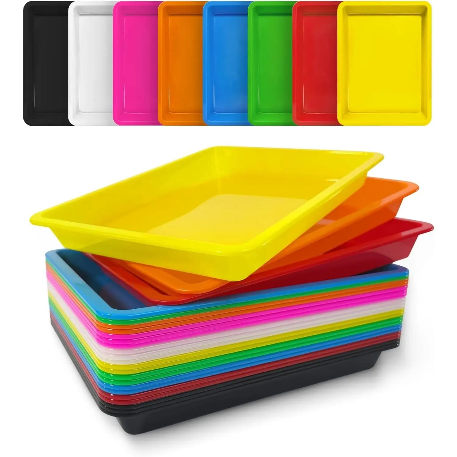 24 Pack Plastic Art Craft Trays, Bulk Activity Sensory Sand Puzzle Sorting Trays for DIY Projects Painting Beads Jewelry, Stackable Party Serving Platters for Food Home Organizer Supply 11x8in