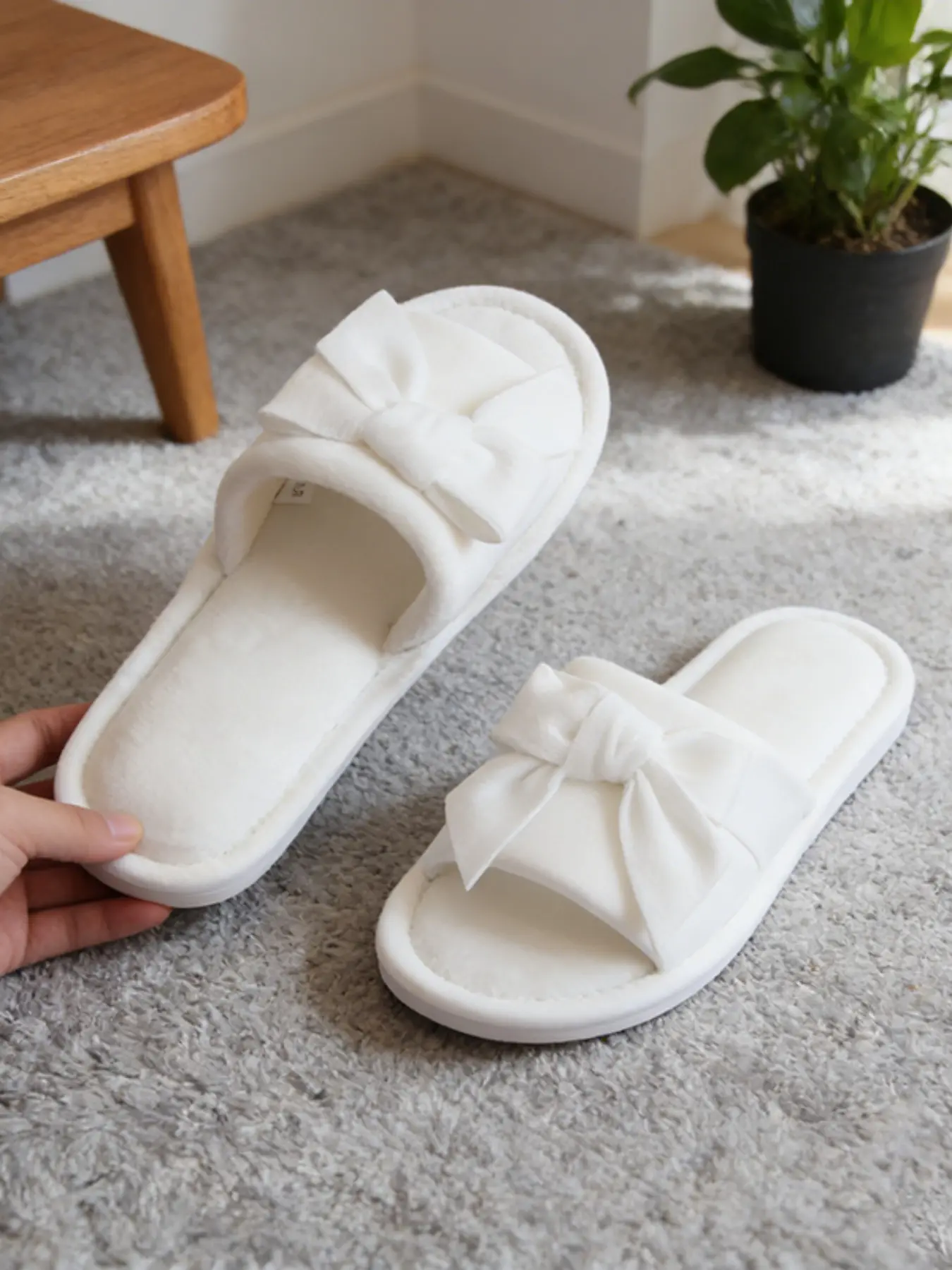 Women's Open-Toe Bow Slippers, Non-Slip Indoor Home Shoes, Casual Eva Material, Comfortable Plain Design, Perfect for Daily Use