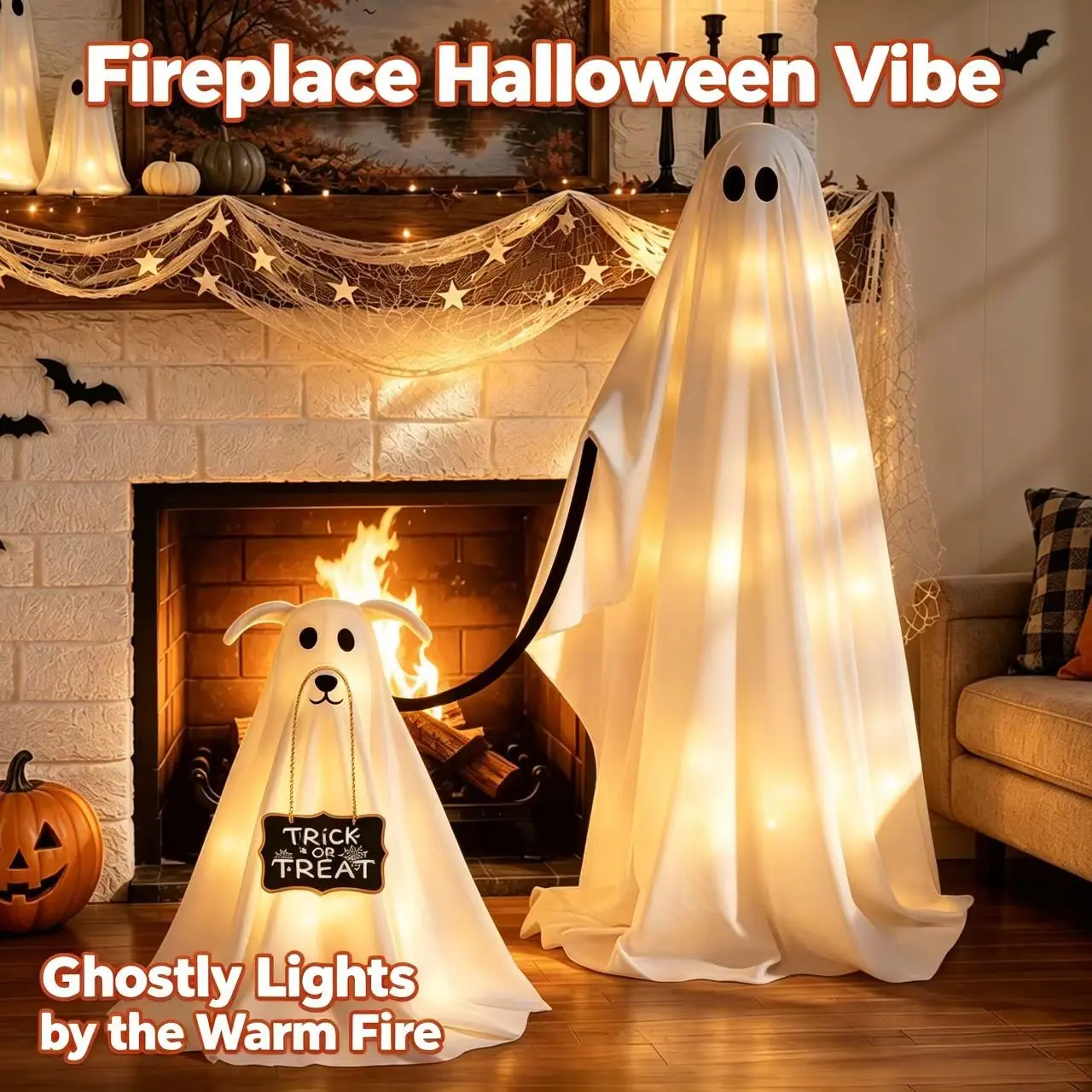 Halloween Glowing Swing Ghost Outdoor Decoration, Remote Control Light String, Cute Floating Ghost Hanging Ornament, Durable Fabric, Garden Atmosphere