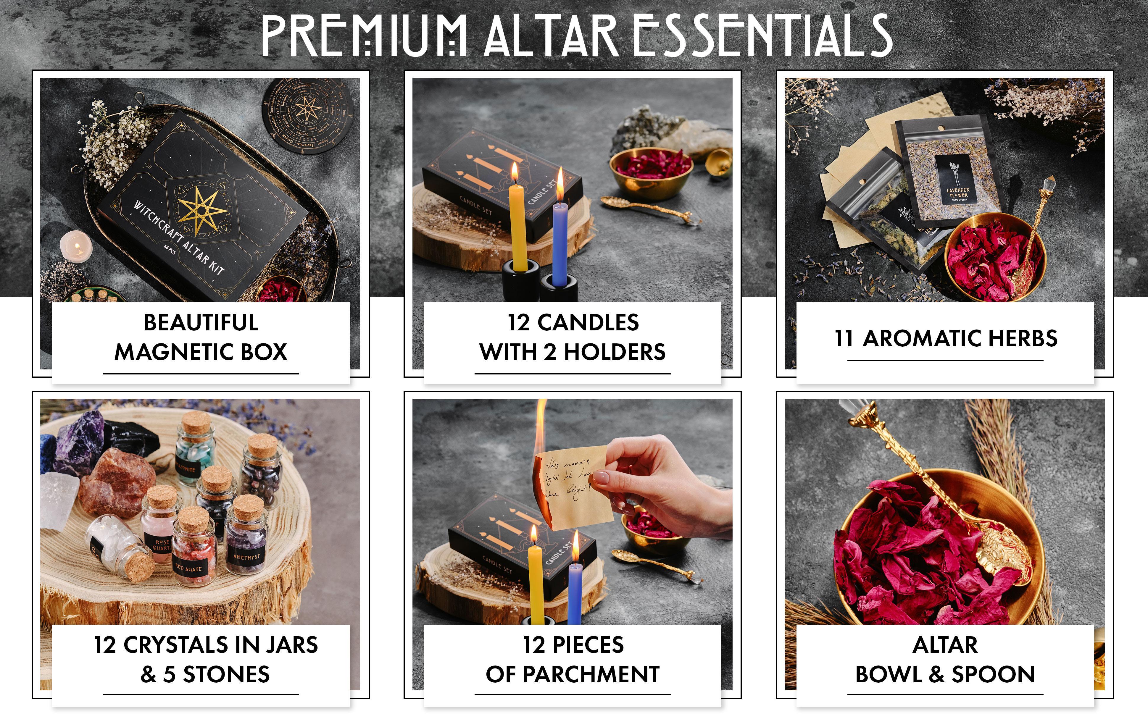 SAGAETR Witchcraft Witch Stuff Spell Kit 54/60/64PCS, Wiccan and Tools, Witchy Include Crystal Candle Amethyst Altar Bowl Witch Bell, Witch Gift Wiccan Starter Kit Altar Pagan Decor