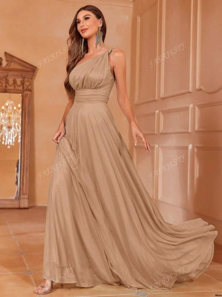 Galas - u2013ElegantSpring FaeriestyAsymmetricalNeckFormalEveningDressWithFittedWaist FlowingHem | SummerMaxiGownForRedCarpet Weddings UpscalePartiesBridesmaidDress