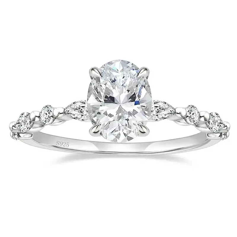 3 CT 925 sterling silver ring oval cut cubic zirconia engagement single halo women's Christmas gift promise ring