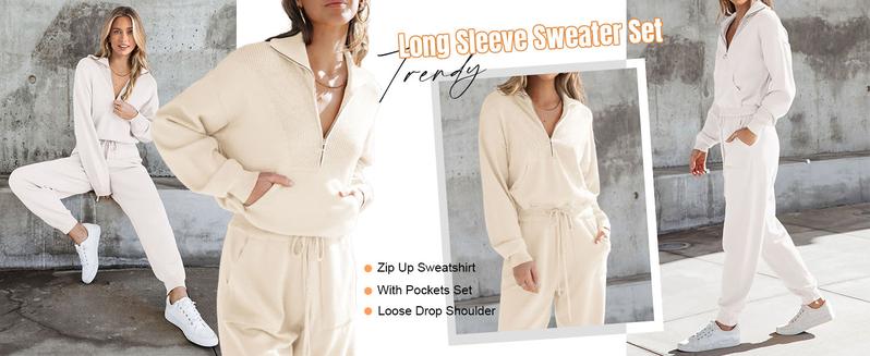 Women's 2 Piece Sweater Set Pullover Zip Up Sweatshirt Jogger Sweatpants Tracksuit Casual Outfit : Clothing, Shoes & Jewelry