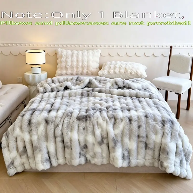 High-Weight Faux Rabbit Fur Plush Blanket, Soft and Skin-Friendly, Multiple Sizes, Bedroom Decor, Office Throw, Portable Warm Cozy Blanket