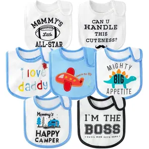 7Pcs Cotton Waterproof Baby Bibs Hook Loop Closure Newborn Bib Keepsake Baby Gift  Drooling Feeding Eating