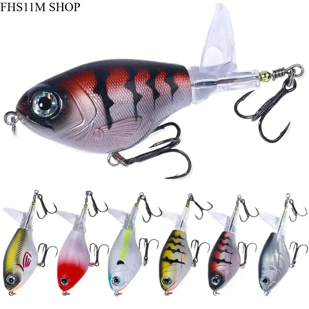 6 Pack 8.2cm ABS Plastic Topwater Rotating Tail Floating Lure, Lifelike 3D Eyes, Sharp Treble Hook, Fresh/Salt Water Bass Fishing Premium Hard Bait, FishingTok Summer Essentials, Life-Like Eyes, Reusability