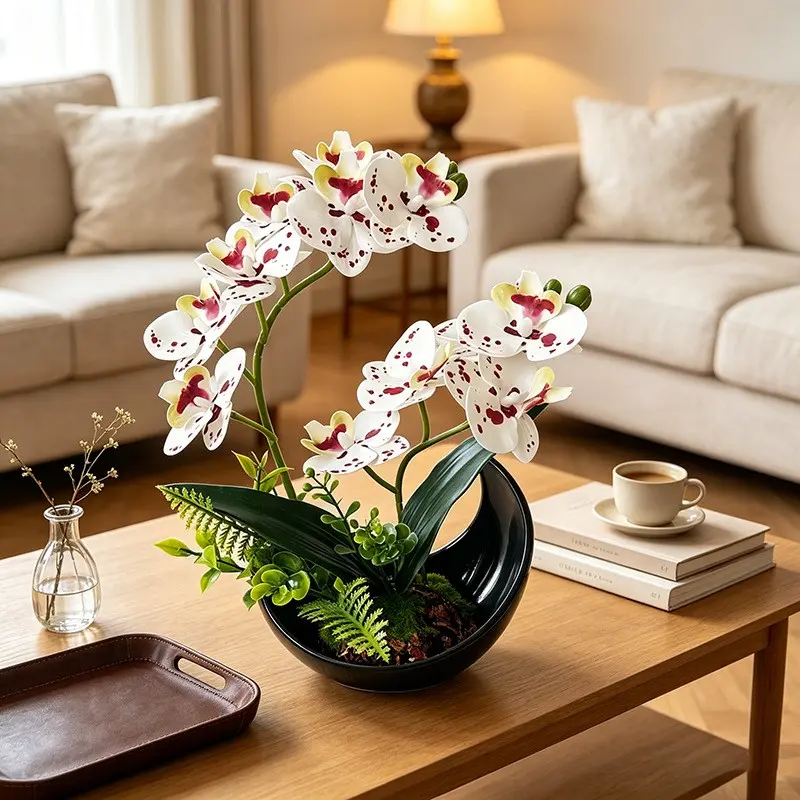 9 Pcs Artificial Orchid Plants, Realistic Fake Flowers for Home Office Decor, Durable Indoor Greenery Set, Perfect for Weddings Birthdays