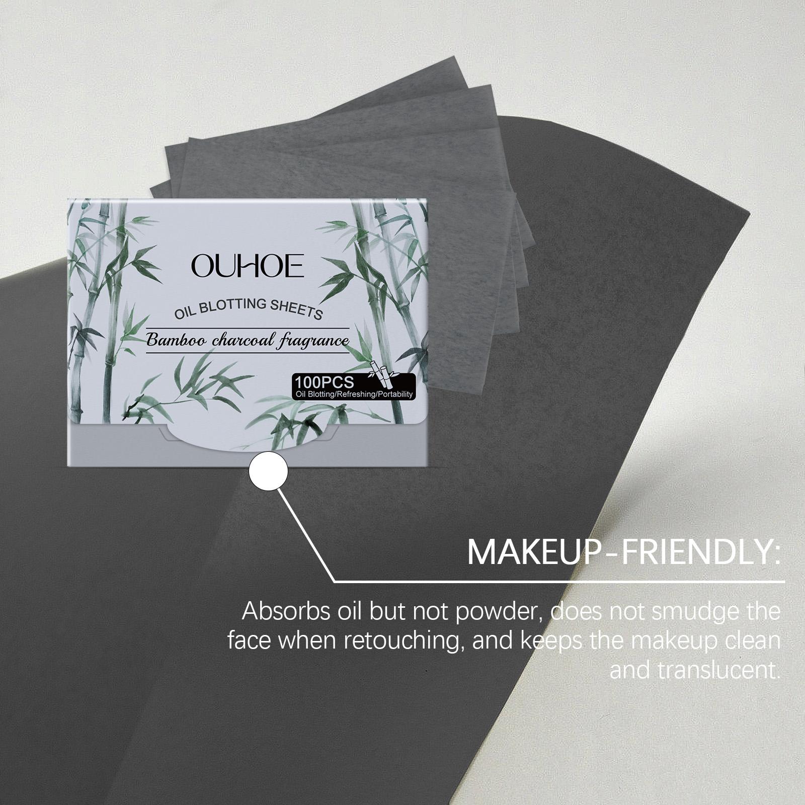 OUHOE Oil Blotting Sheets (Carbon Black), Cellulose & Kaolin Dual Oil Control + Carbon Black Deep Purification, Matte Finish, Vitamin E Antioxidant, Makeup-Friendly No Powder Removal for Oily Skin