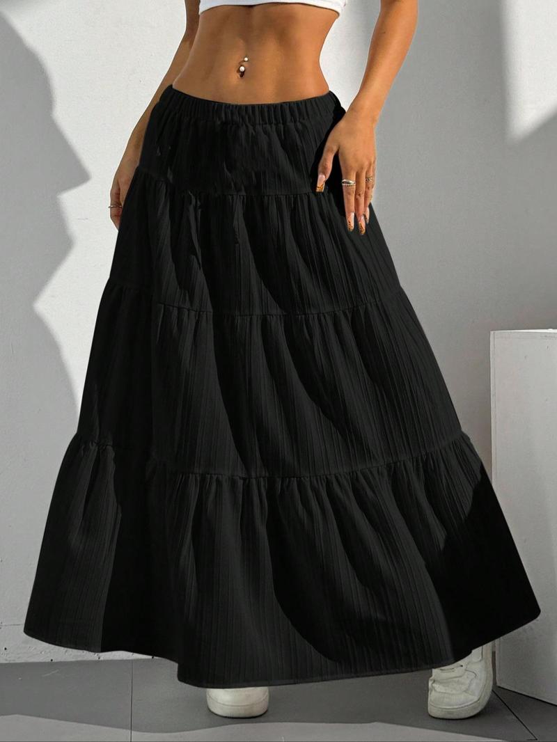 Women's Plain Ruffle Trim Skirt, Casual Fashion Long Skirt for Daily Wear, Ladies Bottoms for All Seasons