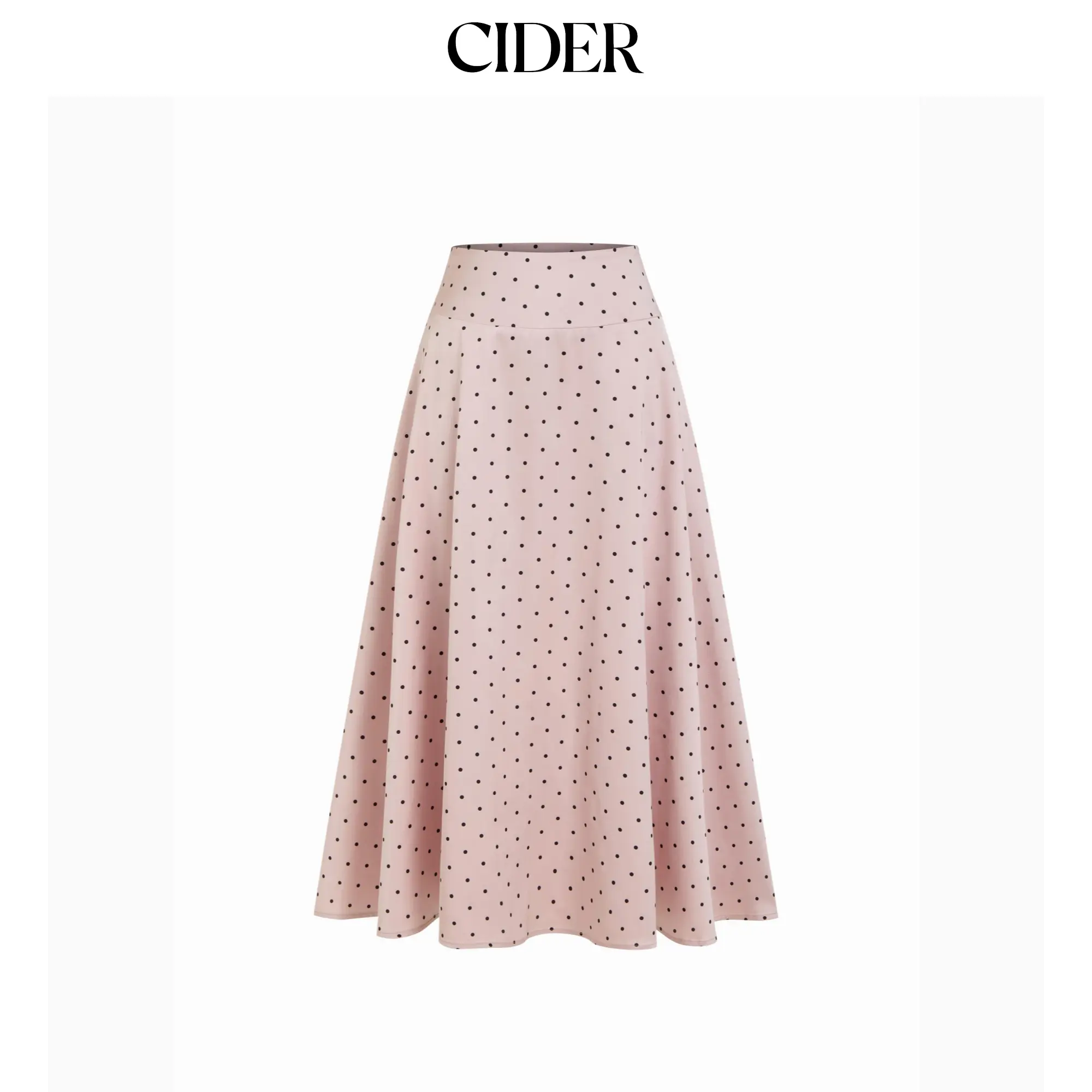 Cider Satin Mid Rise Polka Dot Flared Maxi Skirt