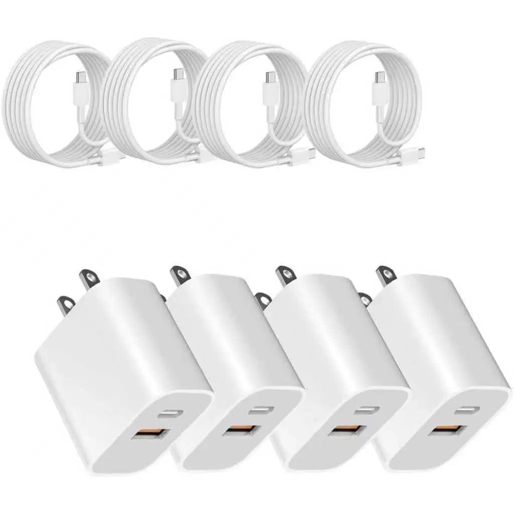 USB Power Block,wall  Adapter, -Port Charger with c to c Cables for  17/16/16 Pro Max/15 Series/Pro and  (White, 4-Pack)