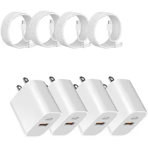 USB Power Block,wall  Adapter, -Port Charger with c to c Cables for  17/16/16 Pro Max/15 Series/Pro and  (White, 4-Pack)