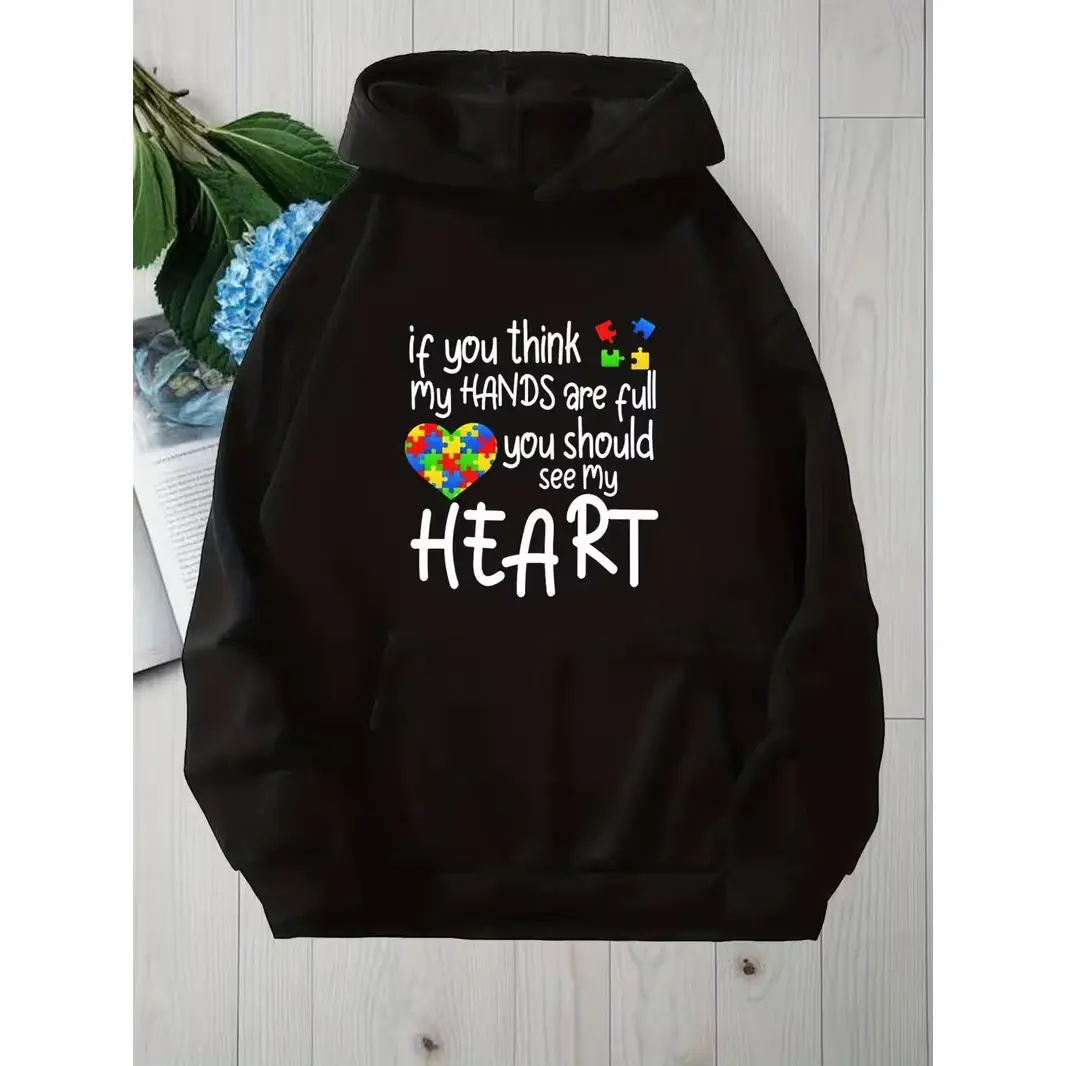 Women's Autism Awareness Theme Oversized Hooded Hoodie - Comfort Cotton, Supportive Print, Fashion Top, Ideal Holiday Gift for Loved Ones, All-Seasons