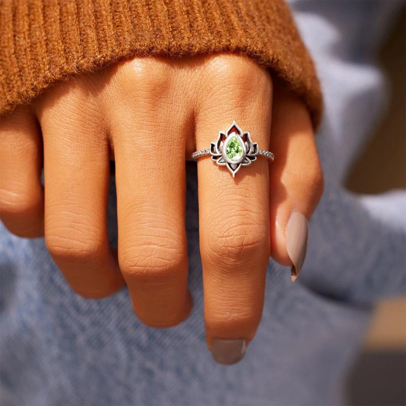 Trending Vintage Flame Lotus Ring with Zircon Stone for Women - Diamond-Inlaid Water Drop Flower Design Jewelry