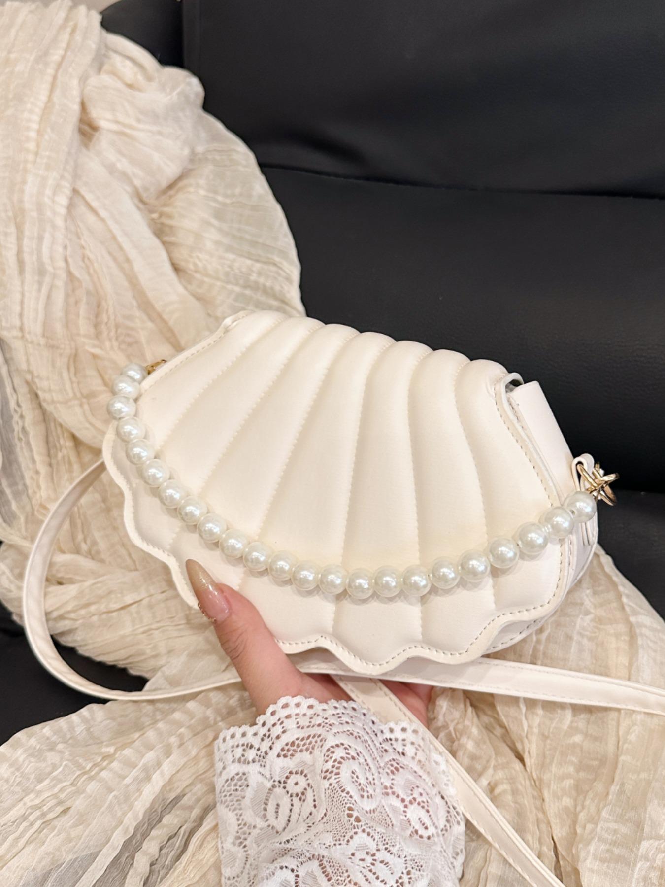Women's Elegant Shell Shaped Bag, Fashionable Pearl Decorated Crossbody Bag for Daily Used, Casual Trendy Versatile High-quality Daily Commuting Bag