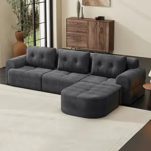 Modular Sectional Sofa Couch with Chaise, Full-Foam Structure, Compression Packaging Design, Woven Texture Upholstery, Oversized Modern Sofa for Living Room