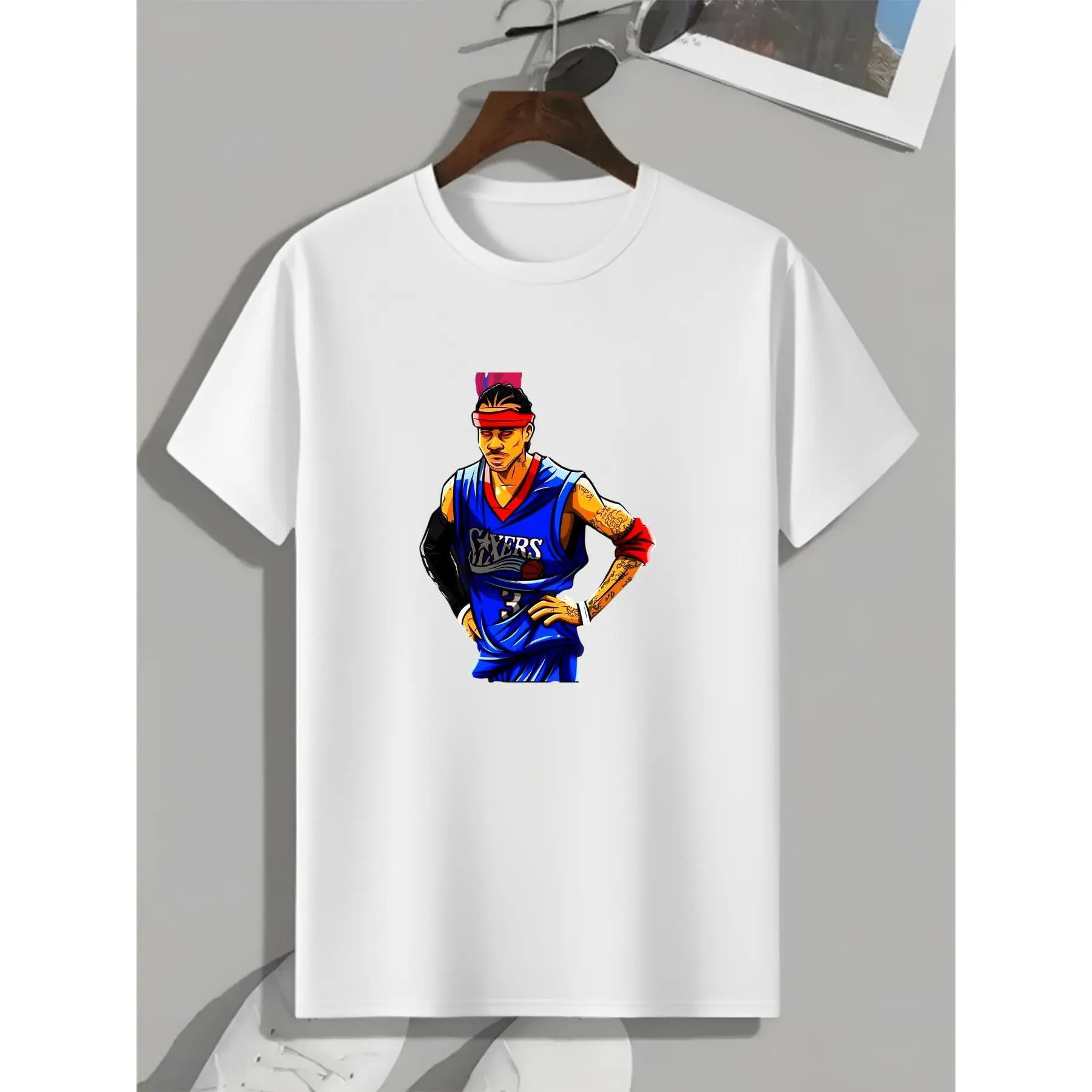 Women's 100% Cotton Knit Short-Sleeve Round Neck T-Shirt - Stretch, Regular Fit, Bold Dynamic Basketball Player & Alphabet Print, Tops for Sports Enthusiasts, Holiday Gift, XXL Size, Men's Option Available