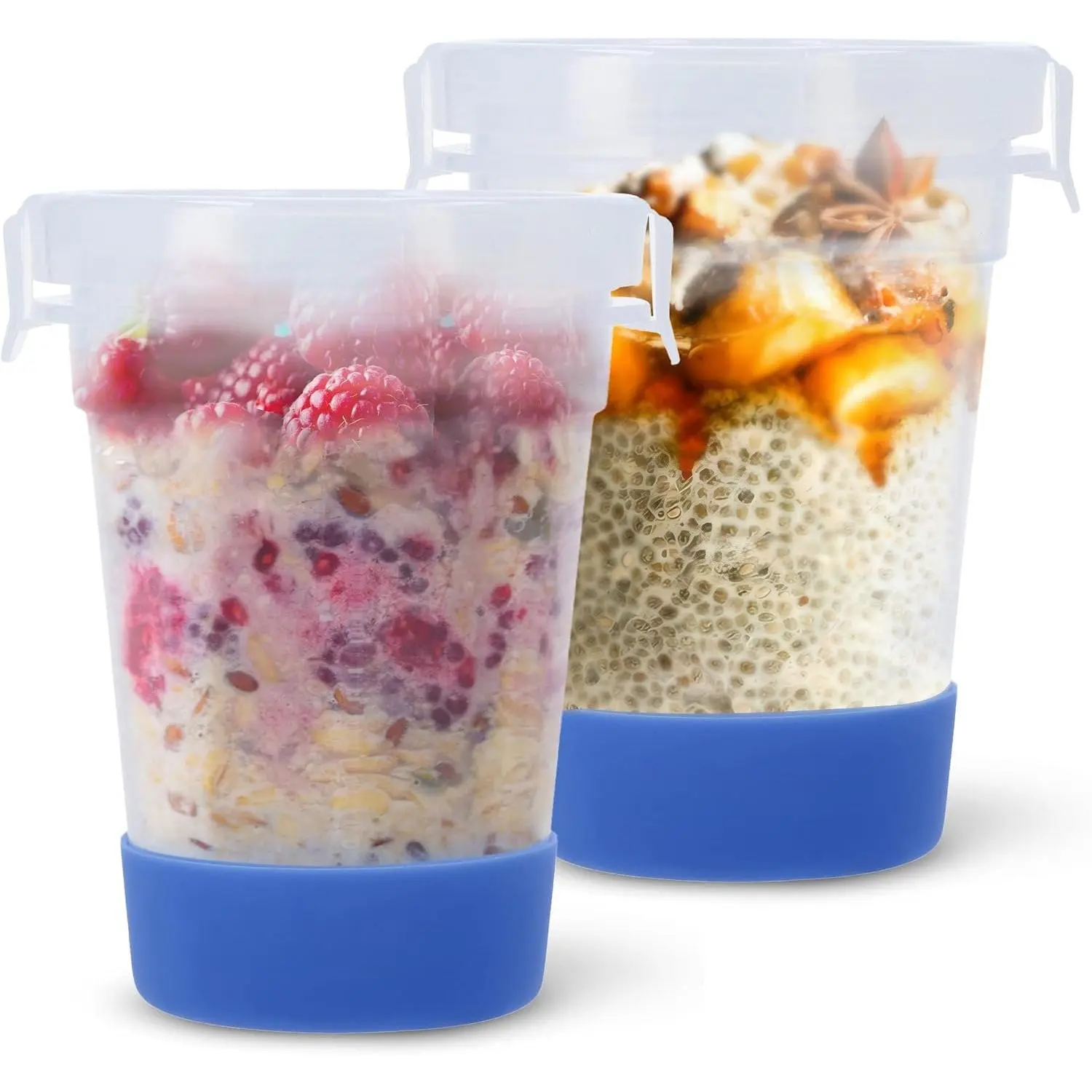 JoyPlus Overnight Oats Containers with  (2- Set Lock Lid) - 16 Oz Overnight Oats Jars, Plastic  Storage Containers with  Airtight for Oatmeal, Cereal, Yogurt,  Pudding