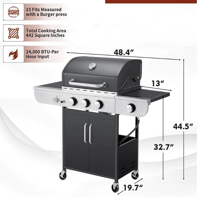 3-Burner Countertop Propane Gas Grill with Side Burner, 24, 000 BTU Outdoor Barbecue Grill with Ceramic-Coated Cast Iron Grates, Thermometer, and Stainless Steel Lid for Patio, Backyard, Balcony 3-Burner Countertop Propane Gas Grill with Side Burner, 24, 000 BTU Outdoor Barbecue Grill with Ceramic-Coated Cast Iron Grates, Thermometer, and Stainless Steel Lid for Patio, Backyard, Balcony