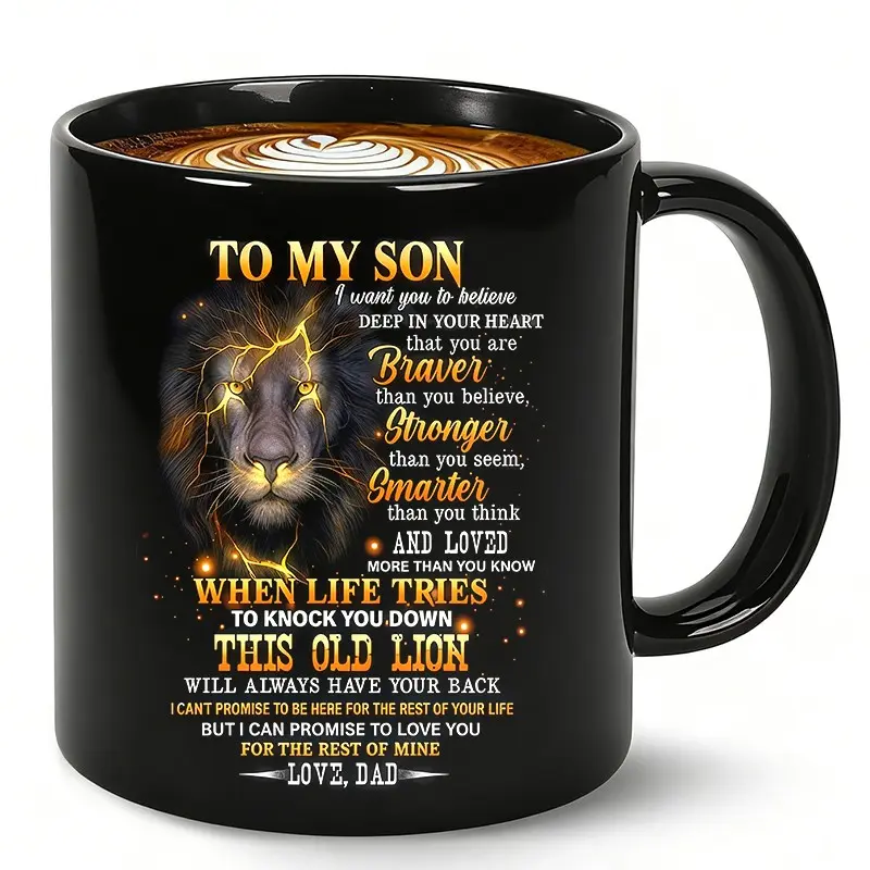 Funny Inspirational Coffee Mug “To My Son – Braver, Stronger, Smarter & Loved More Than You Know” – 11oz Ceramic Tea Cup, Heartfelt Gift for Son from Dad, Great Birthday Gifts and Christmas Gift, Ceramic Mugs