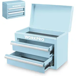 Metal Mini Tool Box, Top Tool Chest containing Two Drawers with Ball Bearing Slides, PVC Drawer Liners and PP Feet Pads, Durable Cold Rolled Steel Small Toolbox for Multi-Purpose Storage