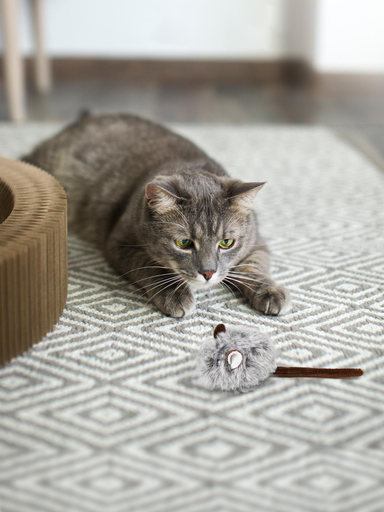 Gray realistic and funny mini plush mouse toy for daily play, a self-entertaining pet toy for cats