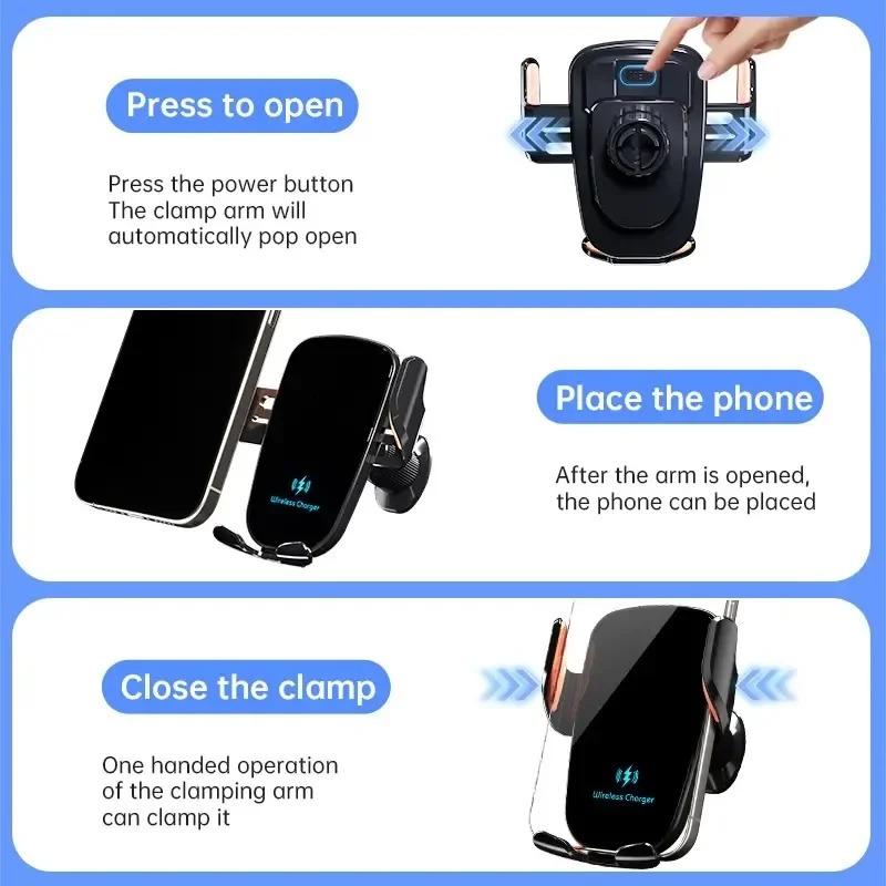 Wireless mobile phone car charger mobile phone holder one-click release fast charging manual clamp air outlet car mobile phone holder suitable for wireless charging mobile phone USB port