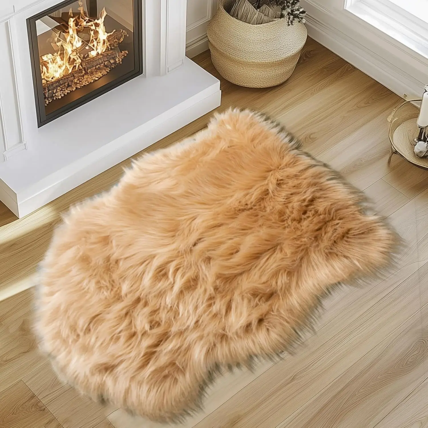Faux  Rug - Faux Sheepskin Rug 2x3 Ft Irregular Shaped Carpet  Carpet Furry for Bedroom, Living Room, , Dorm, Chair, Fireplace, Closet (Beige)