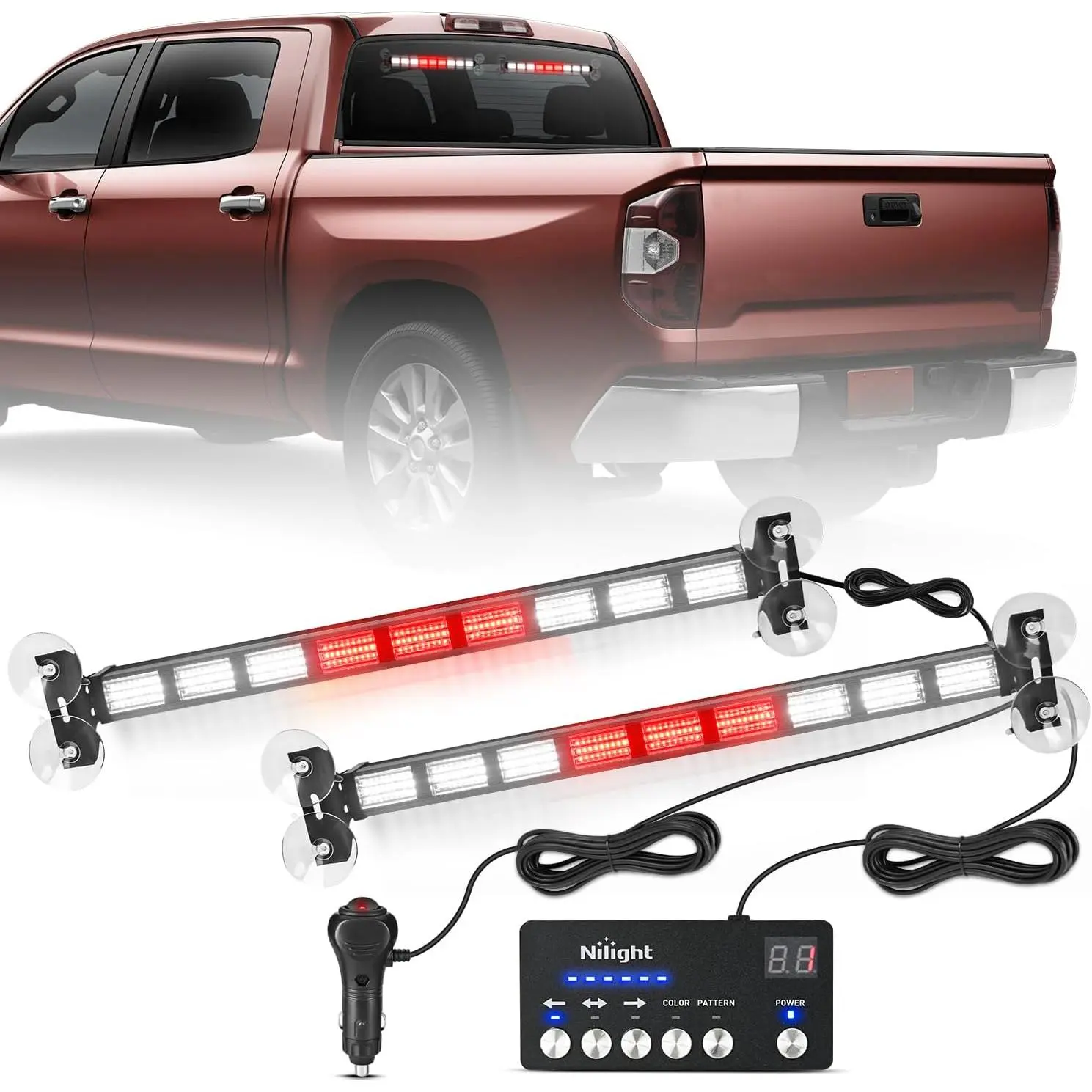 Nilight 162 LED Traffic Advisor Strobe Light Bar 2-in-1 Red White Emergency Warning Hazard Lights with Controller 4 Switchable Color 36 Flash Pattern for Trucks Cars Tow Plow Construction Vehicles