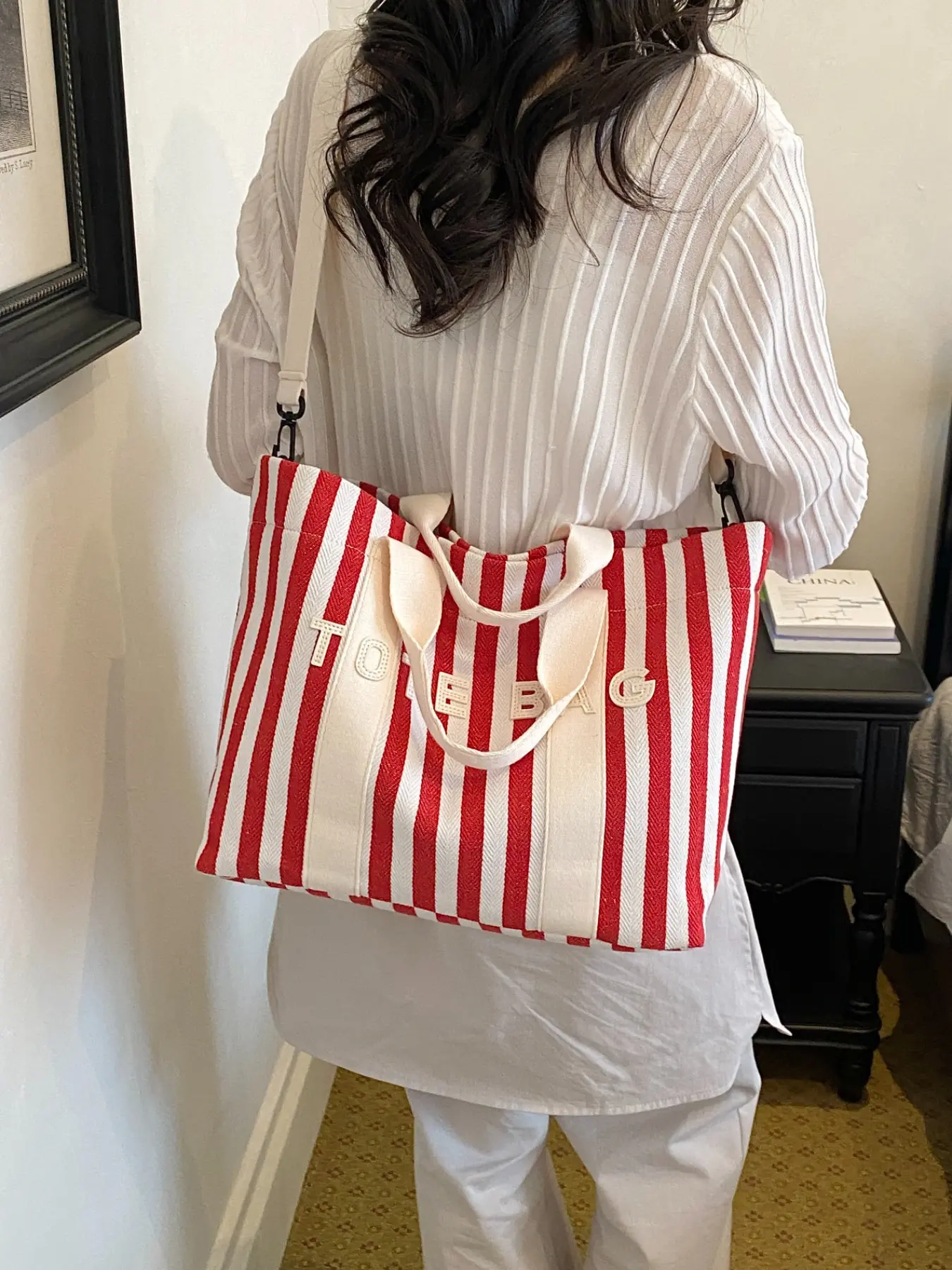 Women's Canvas Tote Bag, Magnetic Closure, Large Capacity, Multi-Layer Zipper Pockets, Adjustable Strap, Office, Travel, Daily Use