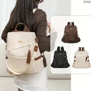 Anti Theft Contrast Tassel Convertible Backpack Multi Functional Student School Travel Daily Commute Shoulder Bag