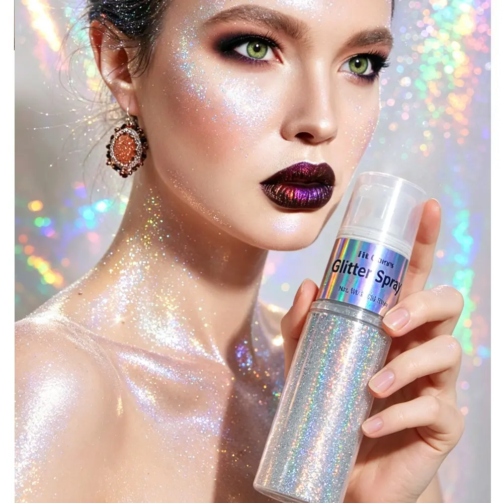 1Pc Fit Colors Holographic Glitter Pump Spray 15g Fine Mist Lightweight Non Flyaway Long Lasting Iridescent Sparkle For Rave Concert Carnival Club Stage Gym Daily Night Party Makeup Beginners Teen Girls Young Ladies