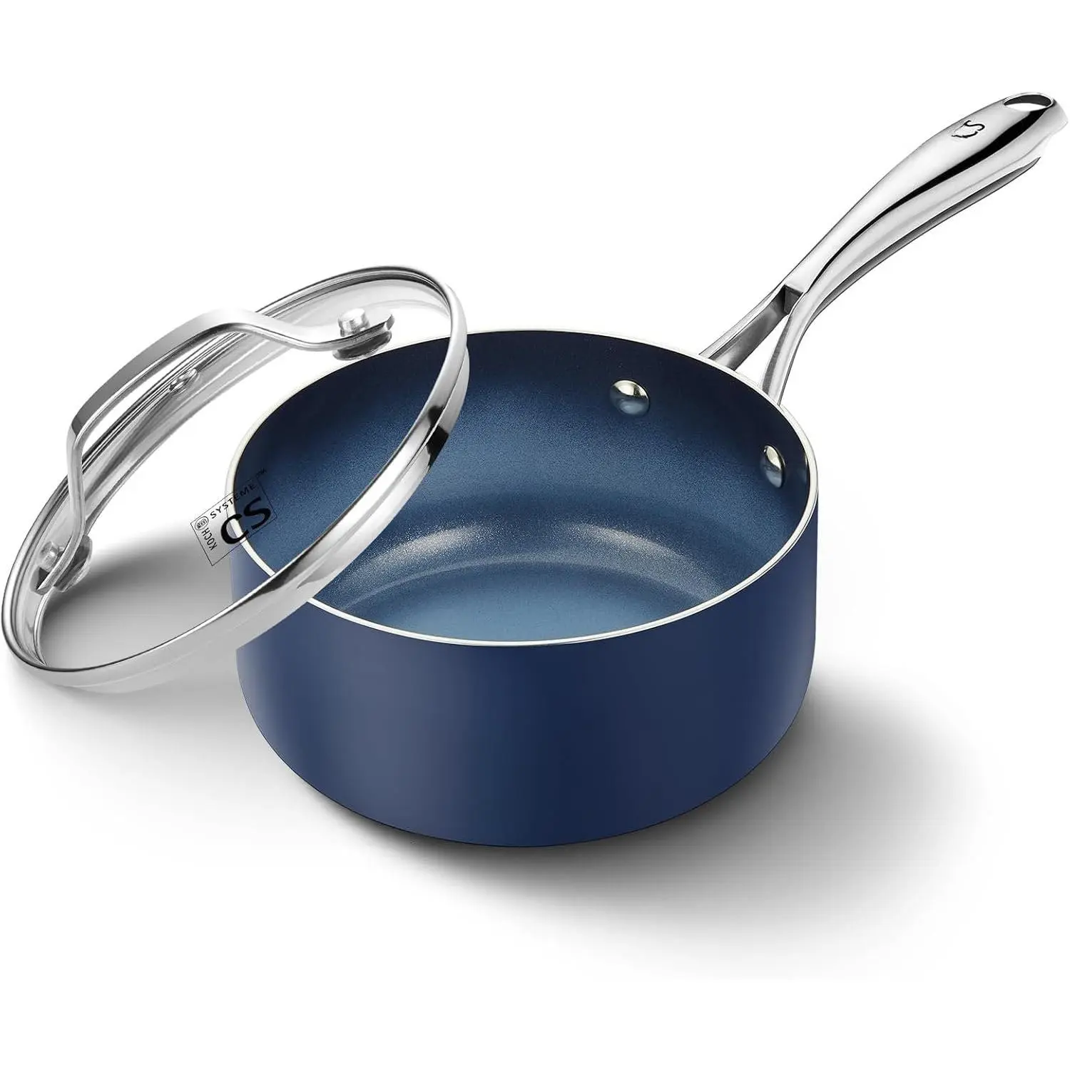 Nonstick Sauce Pan with Lid, 1 Quart Saucepan with Lid, 1 QT Nonstick Ceramic Small Sauce Pan with Stainless Steel Handle,  Ceramic Saucepan, Oven Safe, Gradient Blue