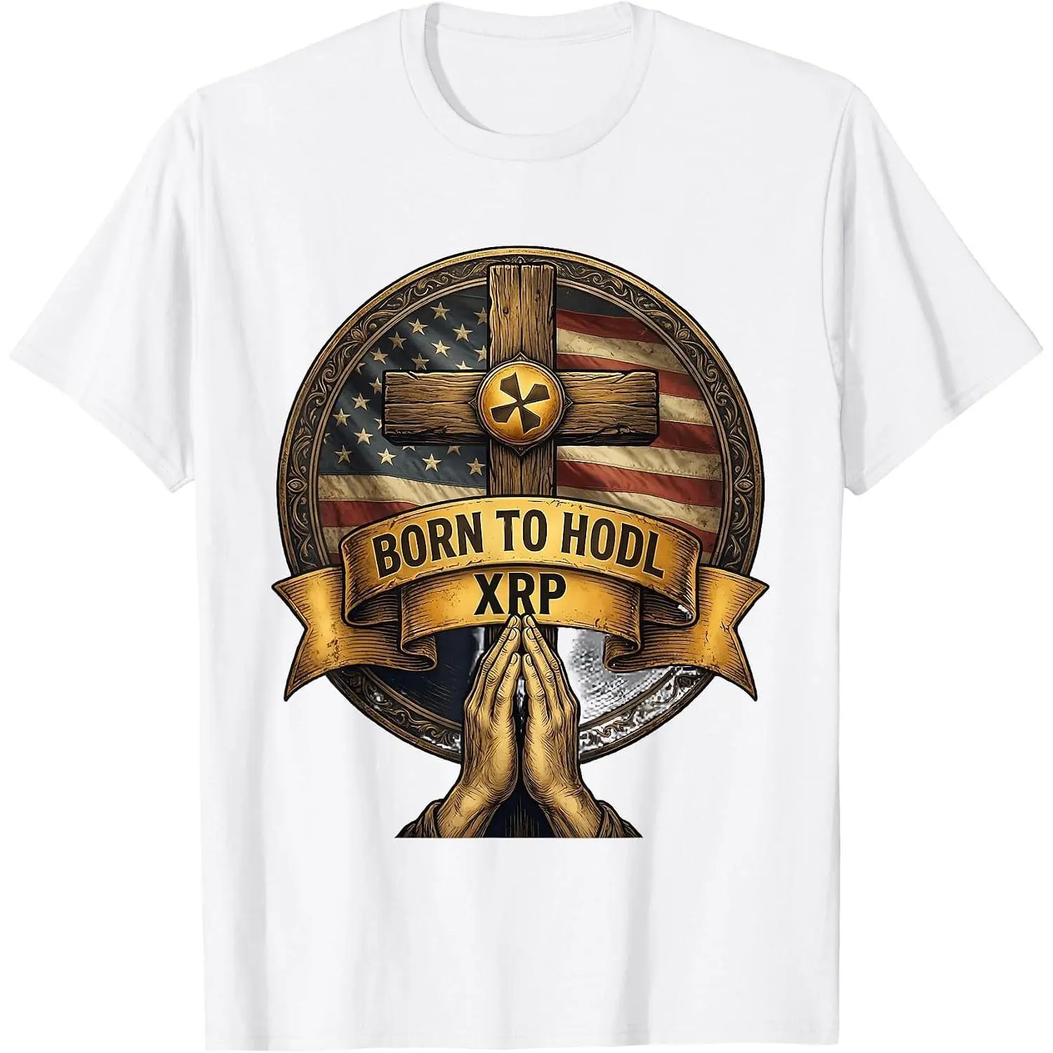 Unisex Classic T-Shirt with "Born to Hodl XRP" Crypto Graphic, Breathable 100% Cotton in a Relaxed Fit for Casual Wear, Shortsleeve, Fabric, Menswear, Round Neck