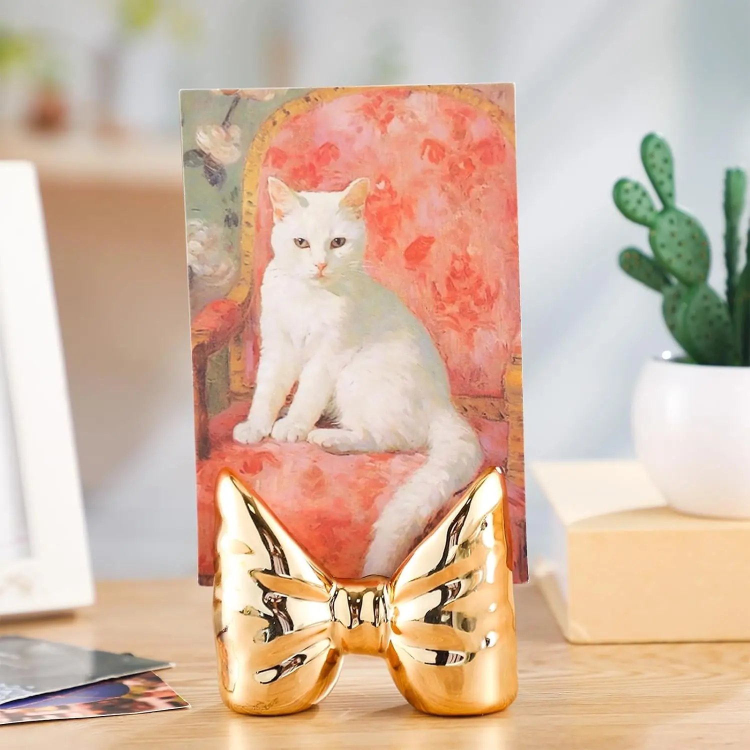 Chunful Gold Bowknot Ceramic Place Card Holder Photo Display Stand for Table Centerpieces Birthday Baby Shower Wedding Party Home Decoration