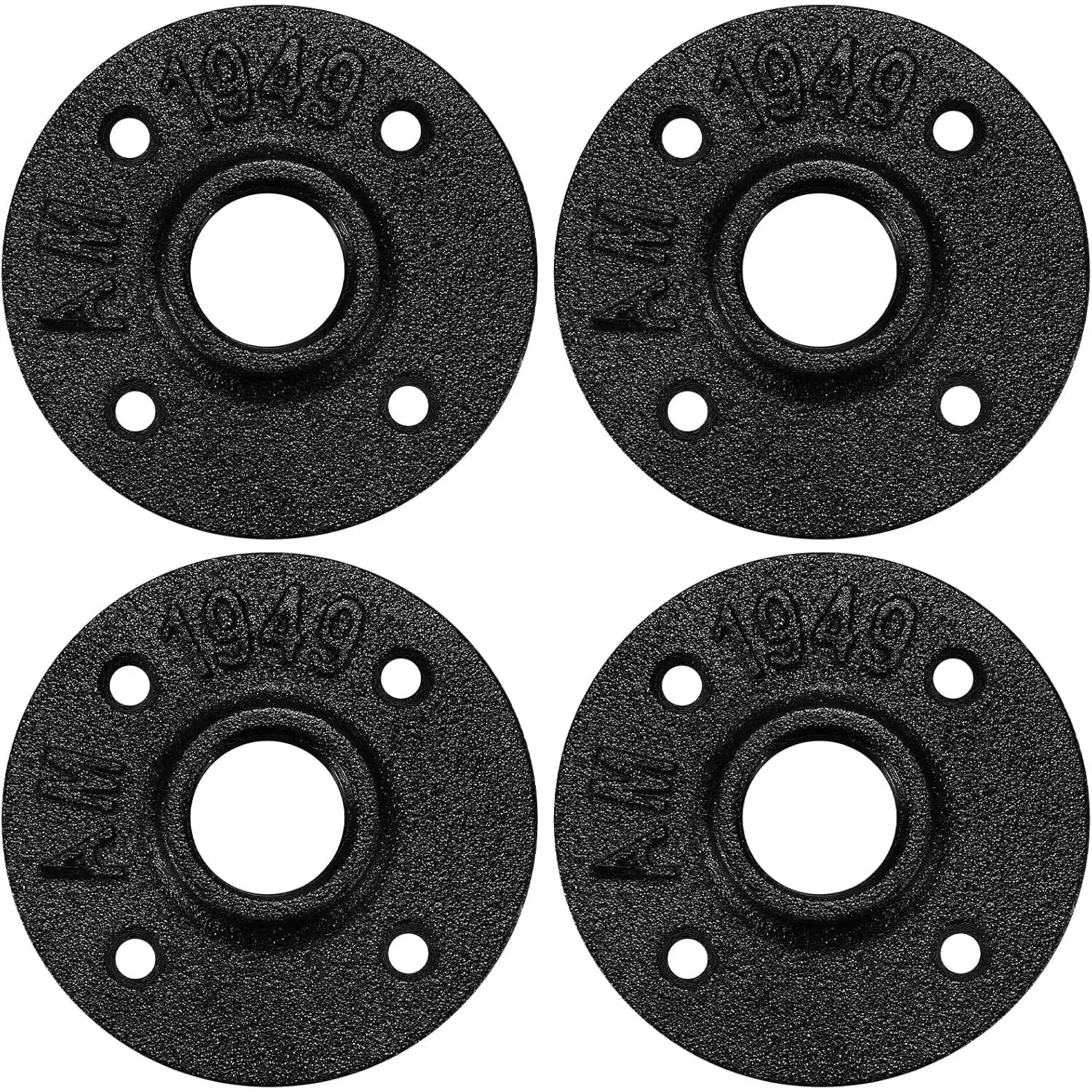 1/2" Black Floor Flange,  4 Pack Malleable iron Pipe Flange for Industrial  style, Flanges with Threaded Hole for DIY Project/Furniture/Shelving Decoration (4, 1/2 Inch)