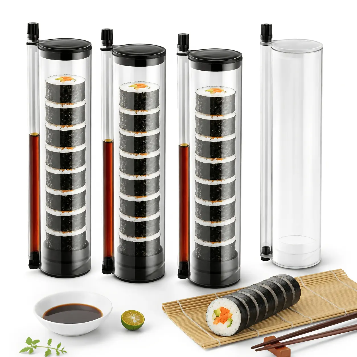 2/4pcs plastic sushi tube-sushi, Mexican chicken rolls storage tube, portable take-away sushi tube set, convenient take-away sushi, easy to clean.