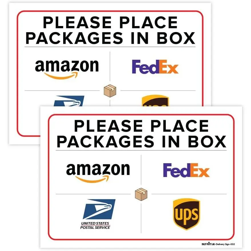 10x7 inch Delivery Instruction Pack Labels & Stickers (Pack of 2) - Synthetic Self-Adhesive Vinyl, Peel & Stick, Reusable for Mailbox, Front Door, Place Packages in Box