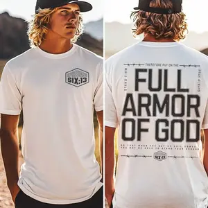 T - shirt with "Ephesians 6:13" Front Print and "Full Armor of God" Back Design, Short - sleeve Religious Apparel