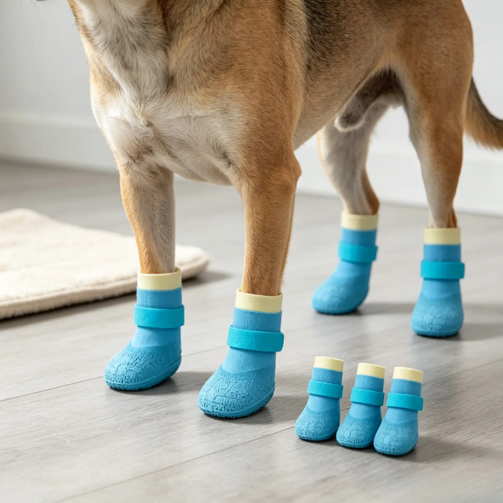 4-Pcs Waterproof Silicone Dog Paw Protector Boots, Anti-Slip Foot Covers, Adjustable Secure Fit, Wear-Resistant Pet Shoes for Outdoor Walking, Rough Terrain, Foot Cover