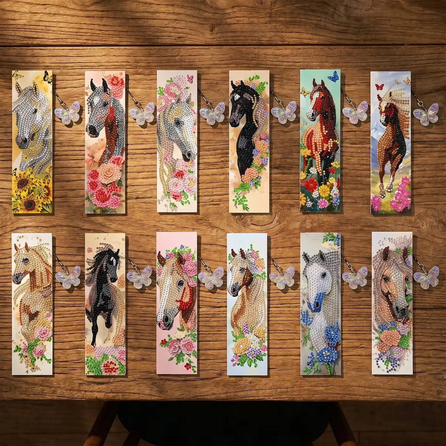 12-Piece DIY Bookmark Diamond Painting Kit Art PET Single-Sided Crystal Rhinestone Book Note 5D Diamond Painting Bookmark Set, Perfect for Back-to-School Season and Thanksgiving Gifts