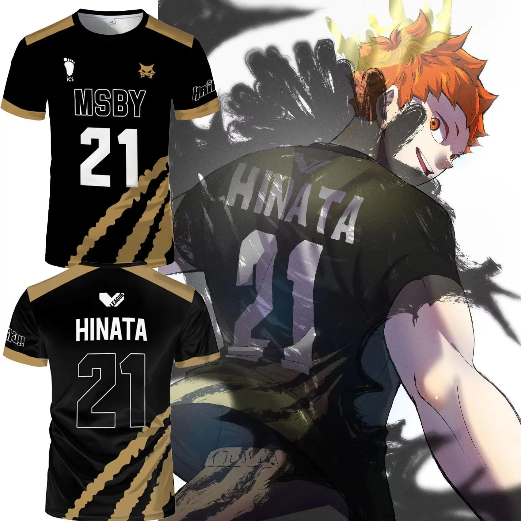 2025 Haikyuu MSBY Anime & Manga Oversized T-Shirt - Hinata Shoyo Black Jackal Cosplay Volleyball Jersey, Iron-Ready Street Kids Sports Top Clothing
