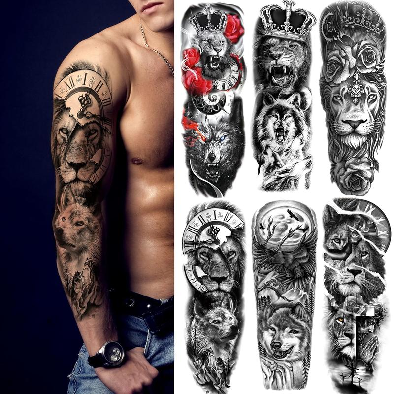6 Sheets Realistic Lion King Long Full Temporary Tattoos for Women Men Kids Adults, Large Wolf Animal Fake Temporary Tattoo Sleeves Waterproof Leg Arm Temp Tatoos Fake Tattoos 6 Sheets Realistic Lion King Long Full Temporary Tattoos for Women Men Kids Adults, Large Wolf Animal Fake Temporary Tattoo Sleeves Waterproof Leg Arm Temp Tatoos Fake Tattoos