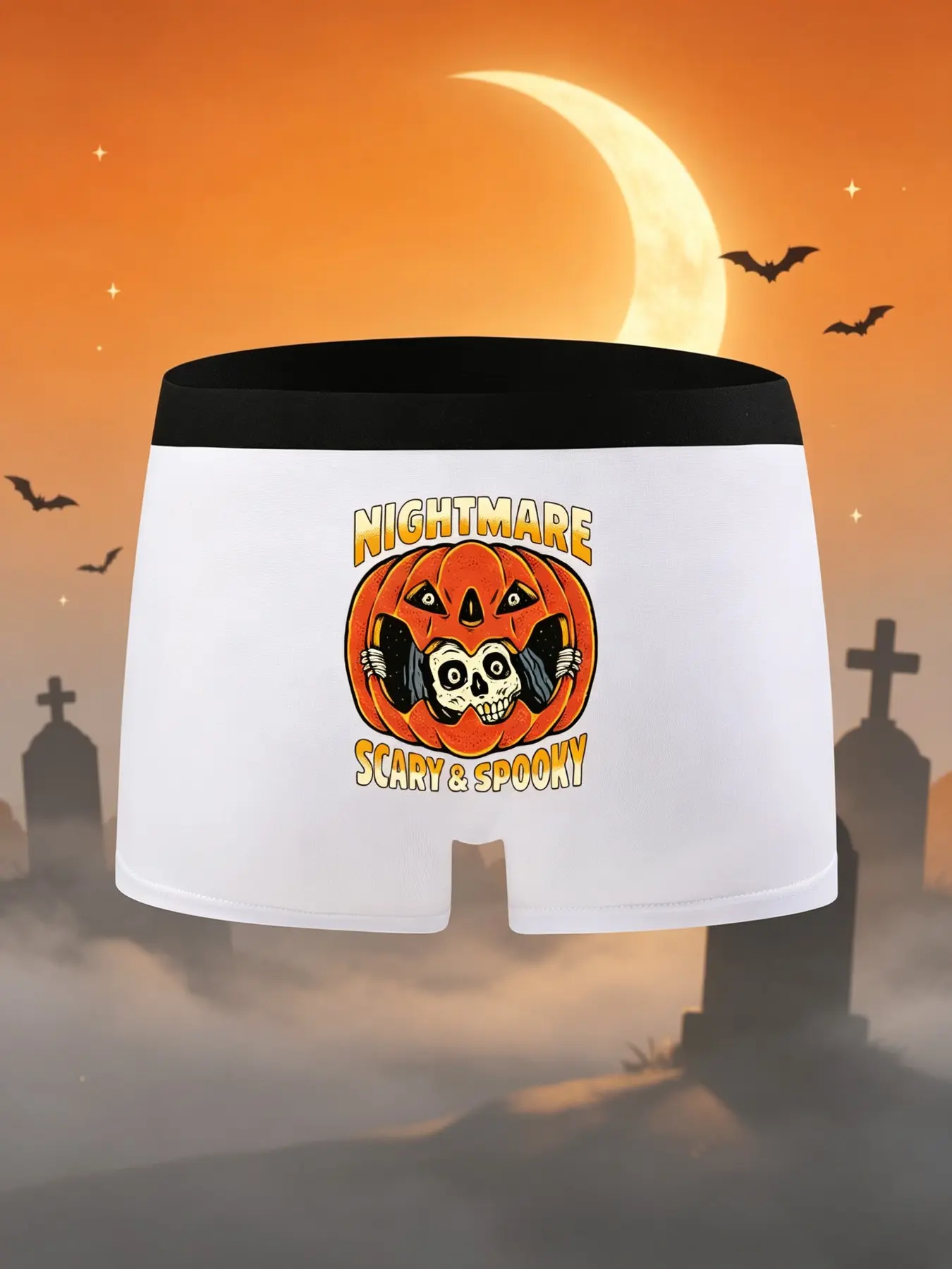 Halloween-Themed Men's Boyshorts, Pumpkin Skull Print, Comfortable Daily Wear, Perfect Halloween Gift for Partner, Fitted Style